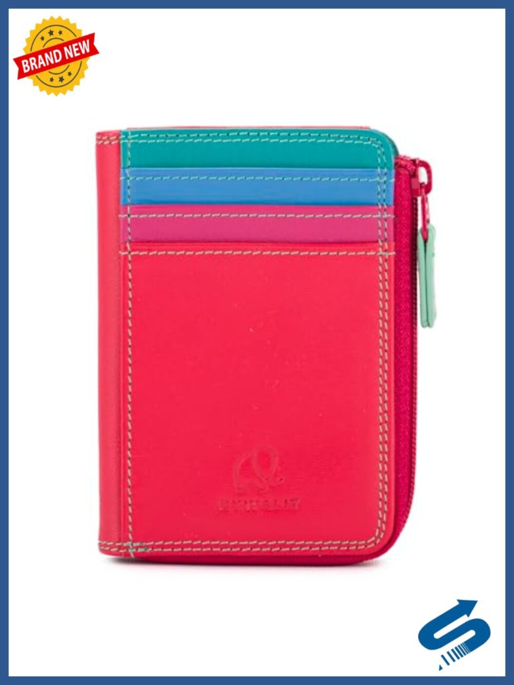 Leather Zip Purse Wallet ID Holder with Card Slots
